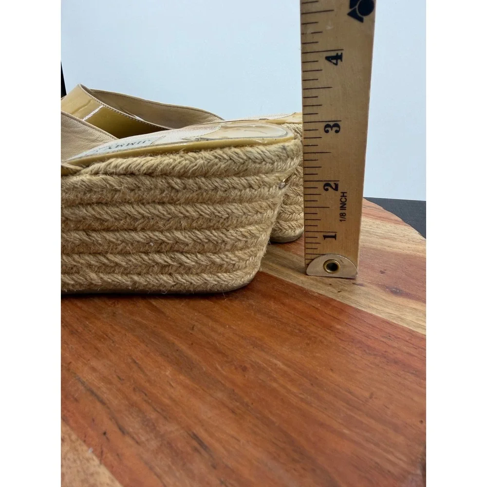 Jimmy Choo Panna Espadrille Slide Sandal Women 38 Tan Patent Leather Platform